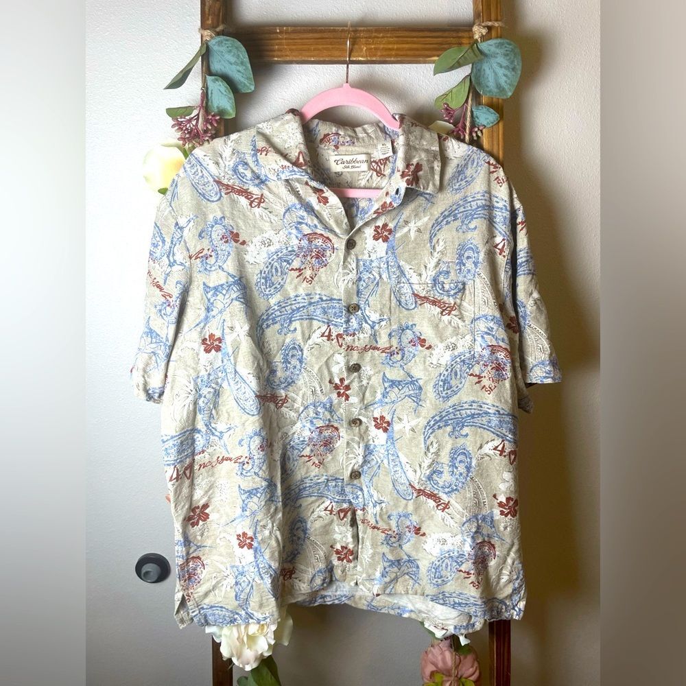 Caribbean Silk Blend Men’s Shirt Size XL EUC -Silk, Cotton, Rayon Blend